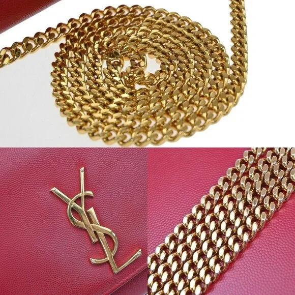 SAINT LAURENT YSL Logo 2Way Chain Shoulder Clutch Bag Red GHW Italy 22RF821 - Picture 16 of 16